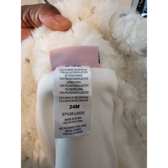 Little Lass Girls Faux Fur Vest With Rhinestones & Floral Accents Size 24M White - Picture 4 of 4